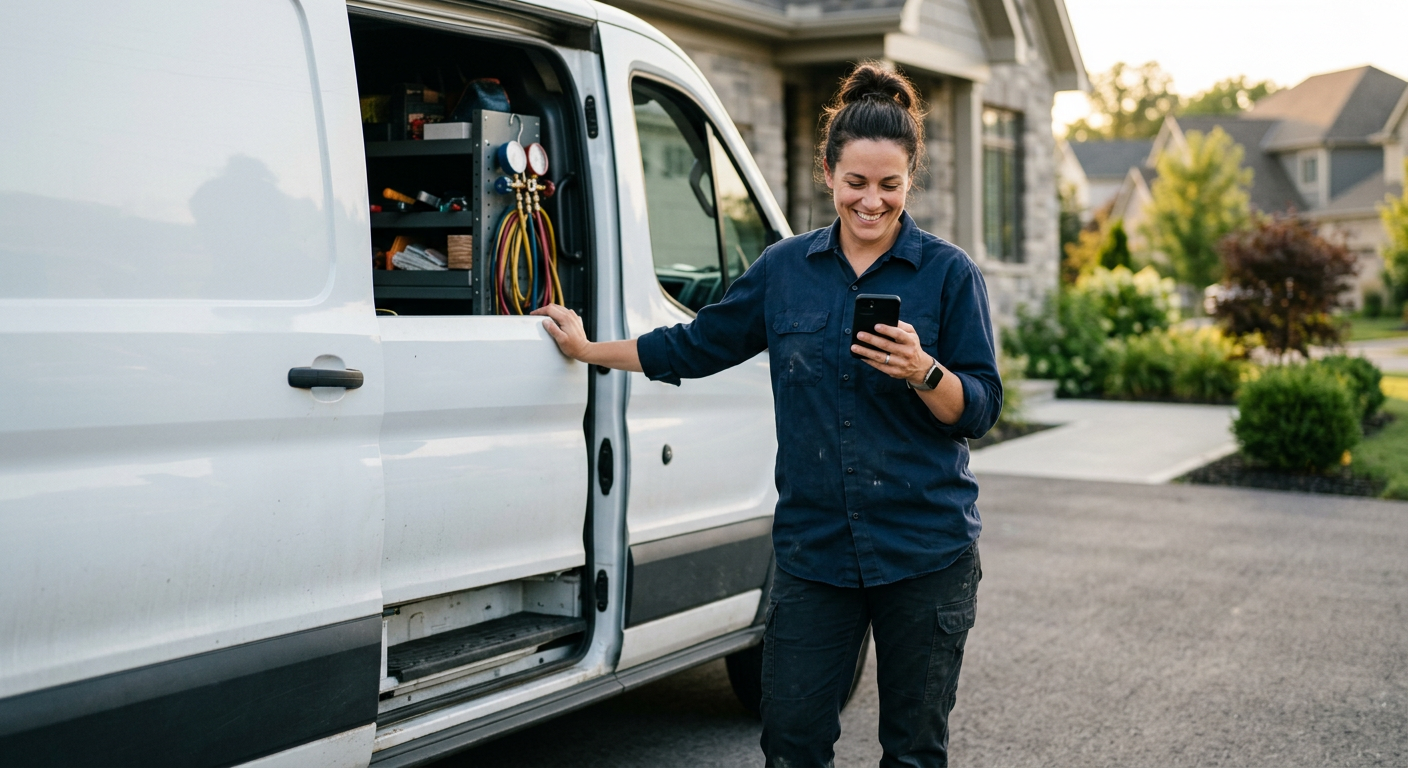 HVAC technician at a job site using MARXIT on his phone